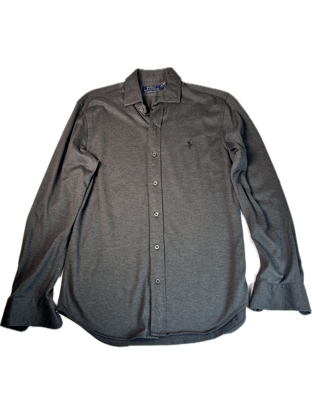 Polo Ralph Lauren Knit Dress Shirt Medium Gray Cotton Long Sleeve